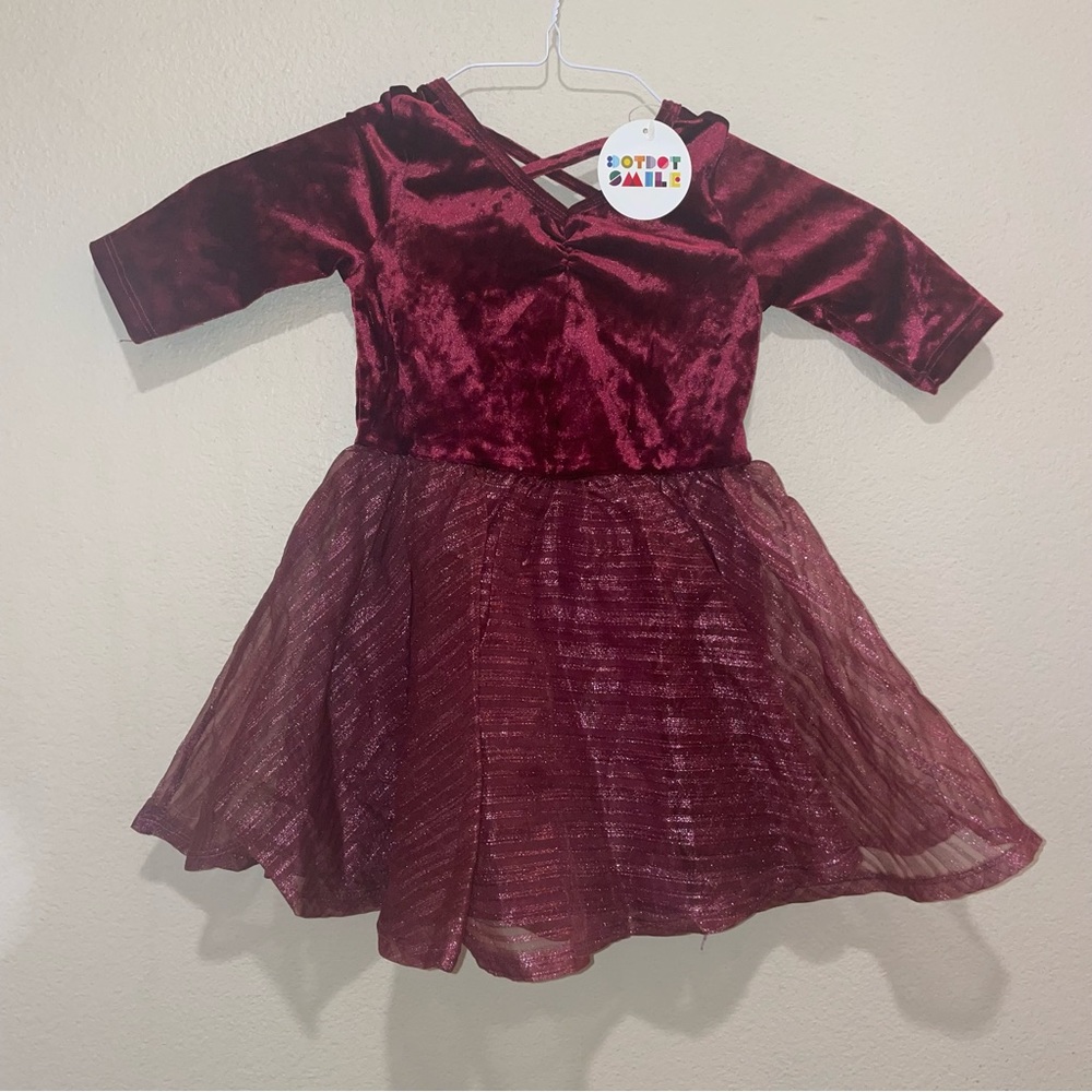 Dot Dot Smile Christmas Holiday Fancy Dress 3/4 Burgundy Velvet